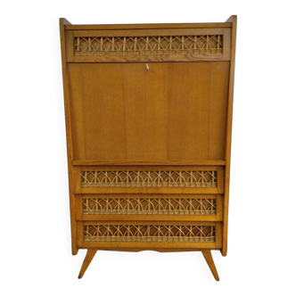 Rattan and oak secretary from the 60s