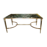 Gold bronze and marble coffee table, tapered feet decorated with Egyptian capitals