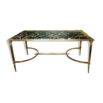 Gold bronze and marble coffee table, tapered feet decorated with Egyptian capitals