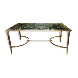 Gold bronze and marble coffee table, tapered feet decorated with Egyptian capitals