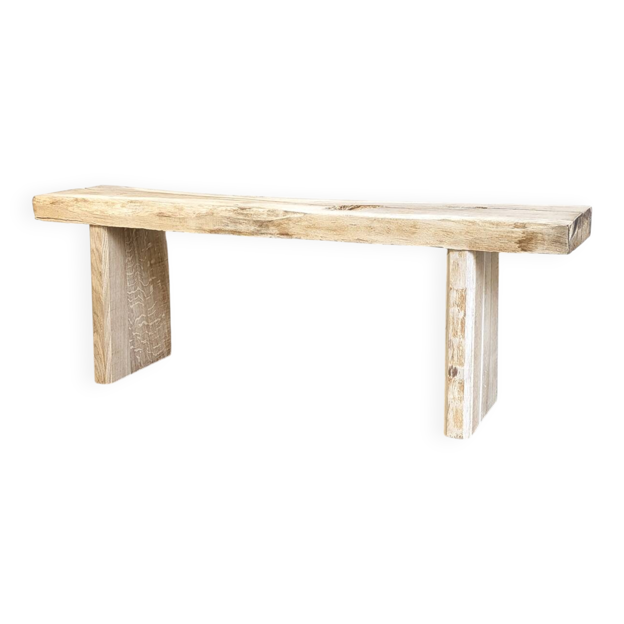Raw oak wood bench