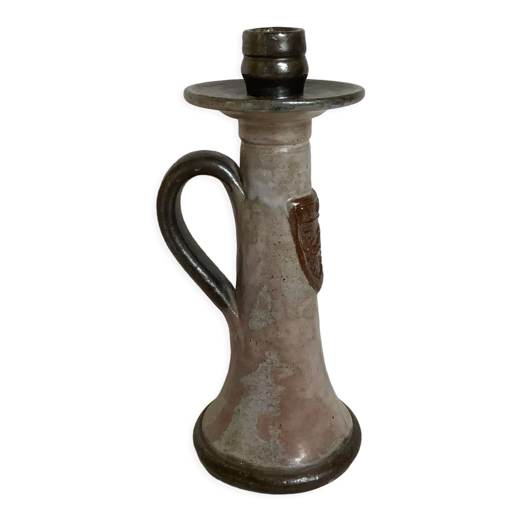 Bouffioulx style stoneware candle holder with a coat of arms