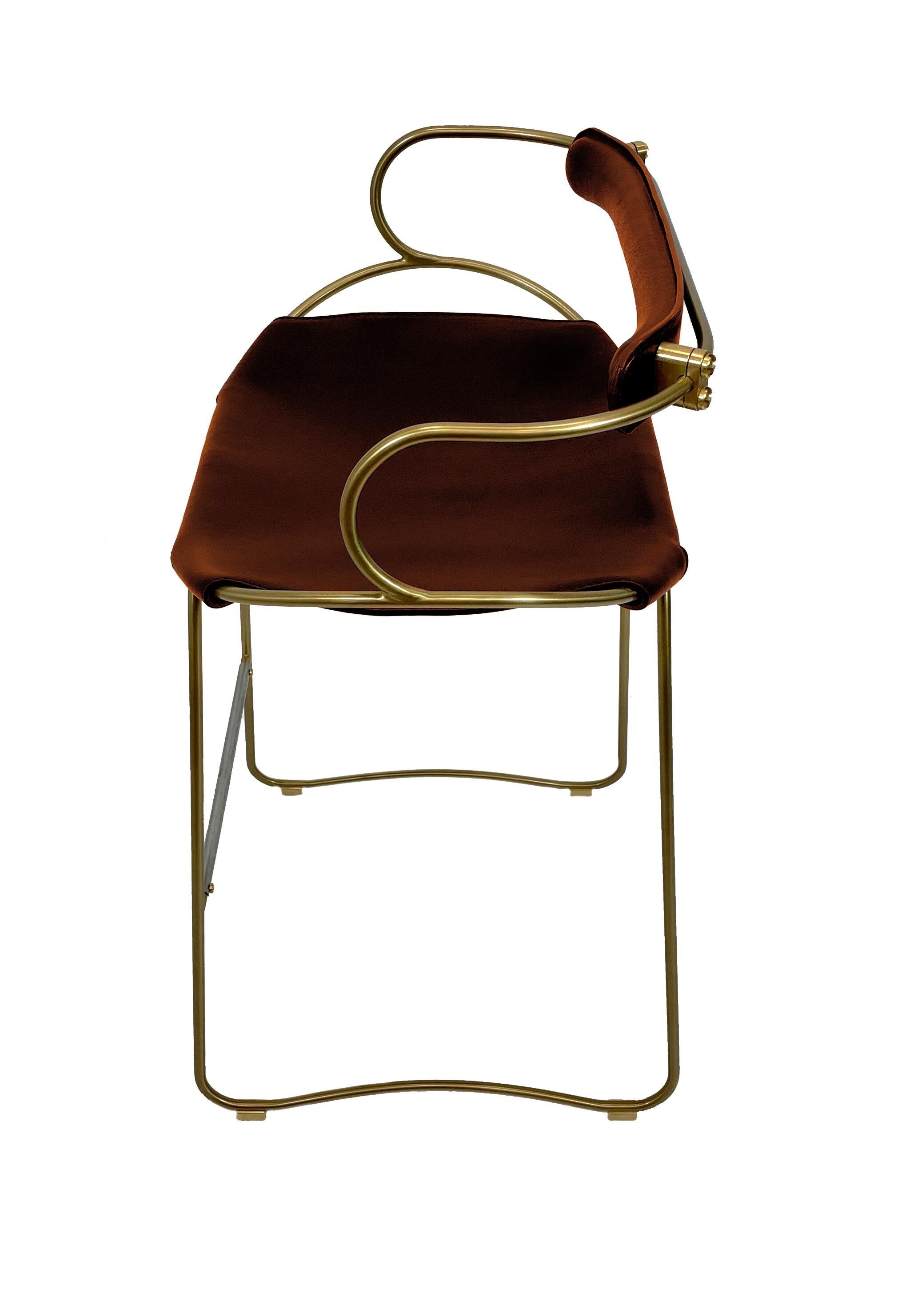 Organic kitchen bar stool c. Metal Brass and Cognac Leather Backrest