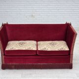 1970s, Danish "Spanish" sofa, furniture velour, ash wood legs.