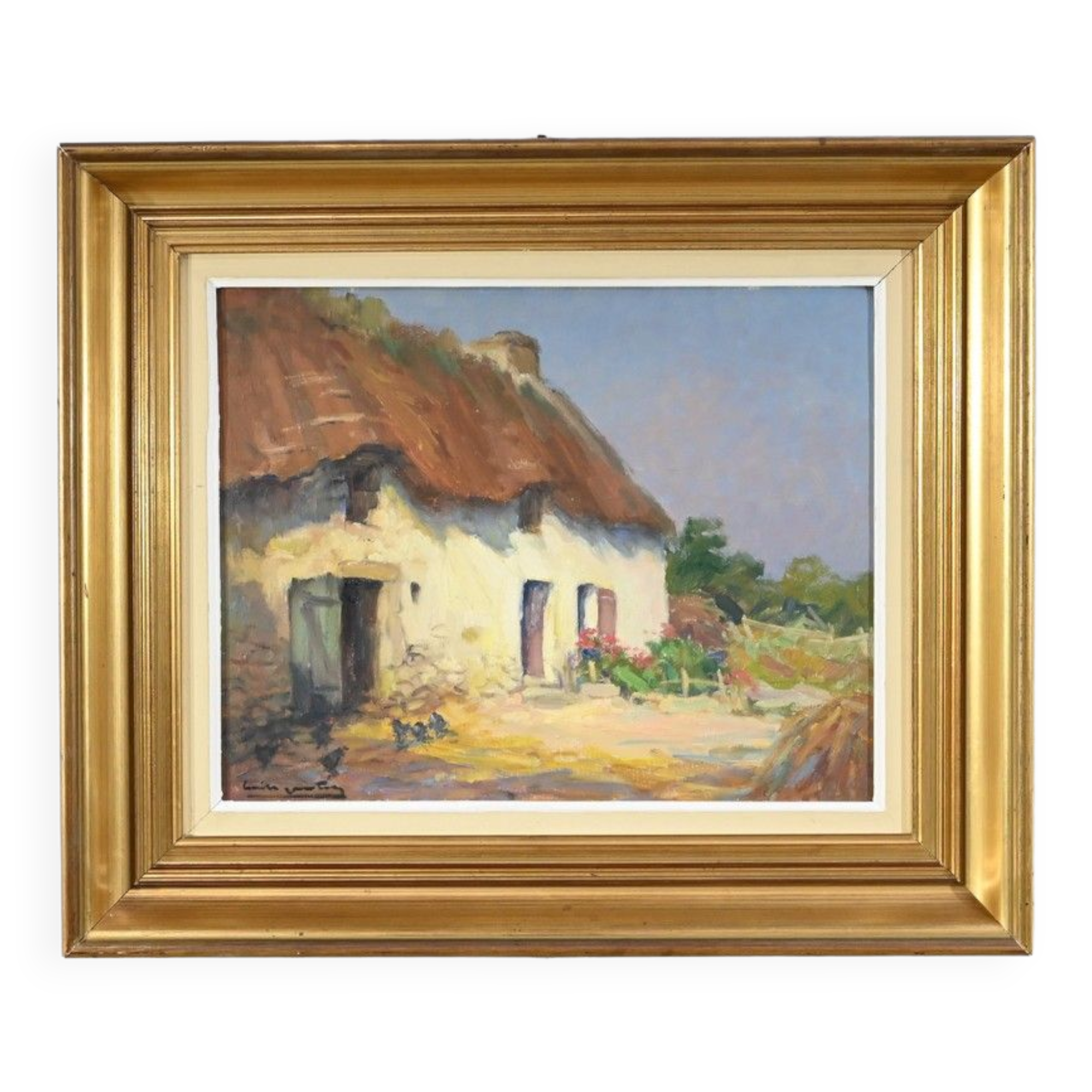 Oil on Wood "Maison en Brière", signed E.gautier – 1955