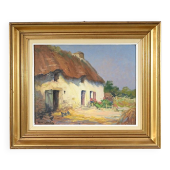 Oil on Wood "Maison en Brière", signed E.gautier – 1955