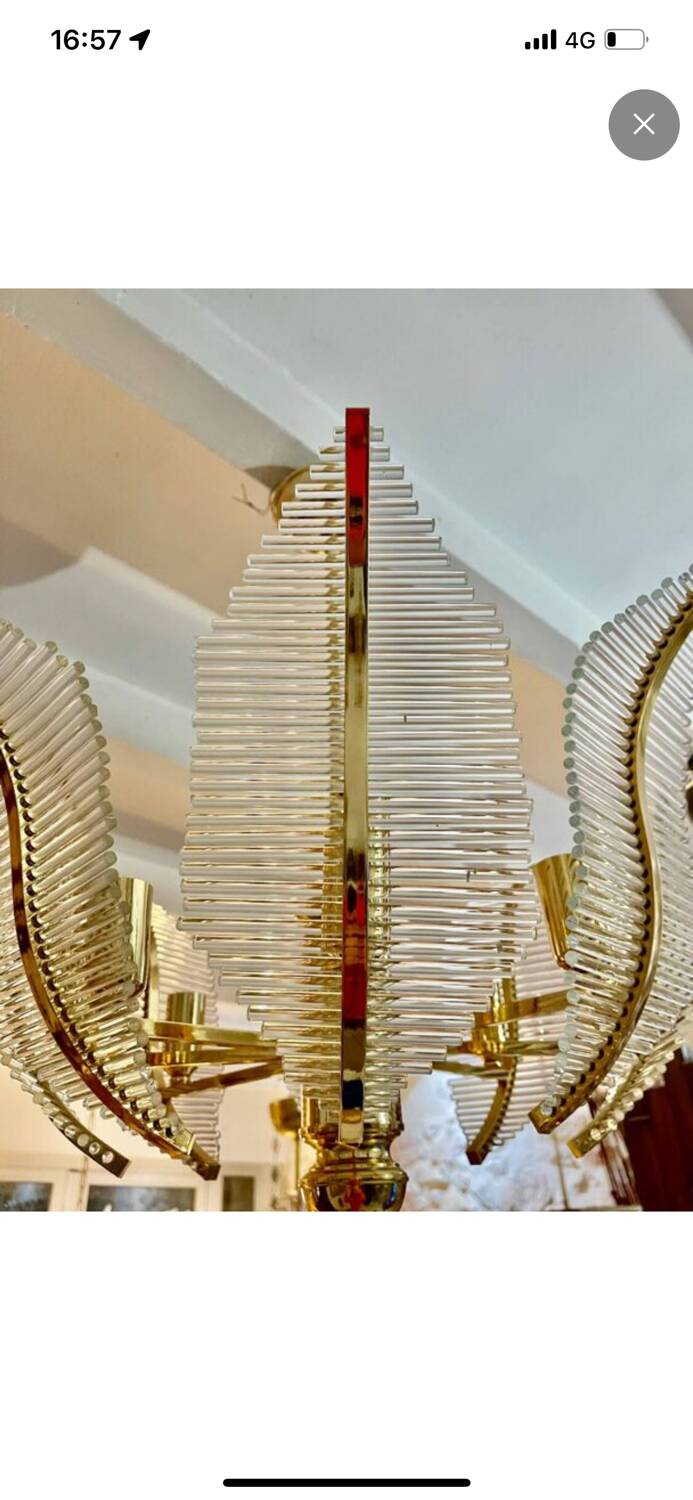 Venini Palm chandelier in glass and gilding, Italy 1980