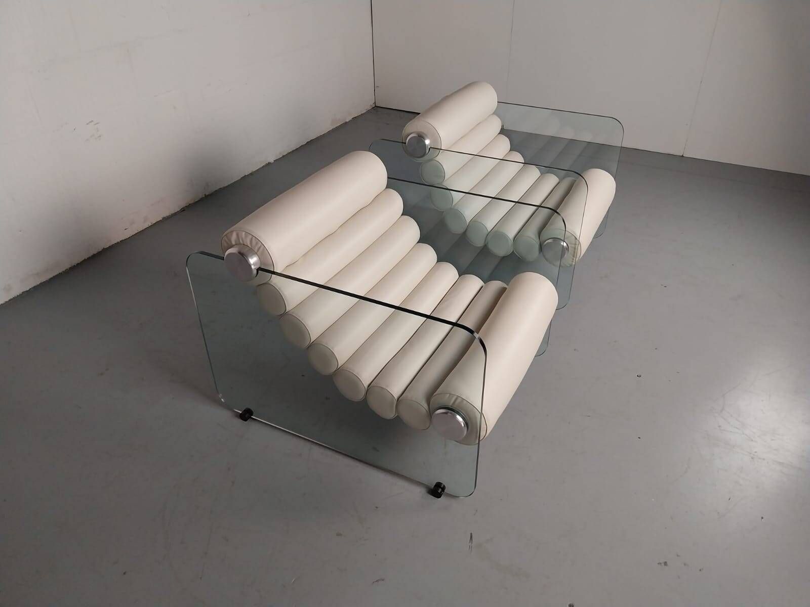 Hyaline leather and glass armchair by Fabio Lenci for Stendig Italy 1960s