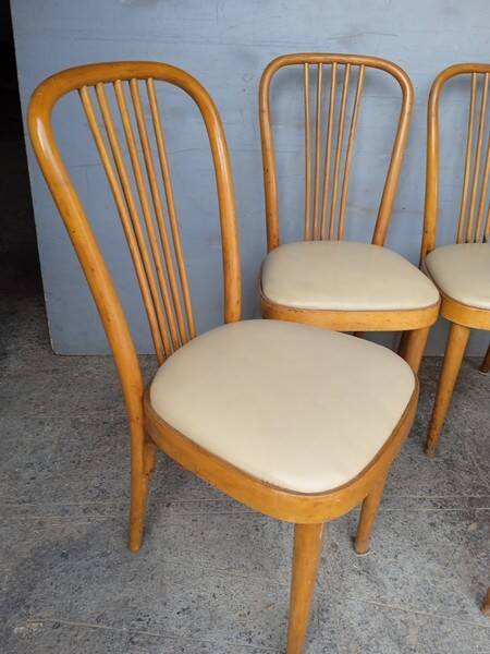 4 designer chairs in bent beech ep 1950 Italy