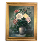 Tableau Ancien "Nature Morte aux Roses" – 1950