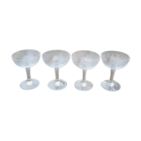 4 Antique Glass Champagne Coupes with Ribbon Pattern