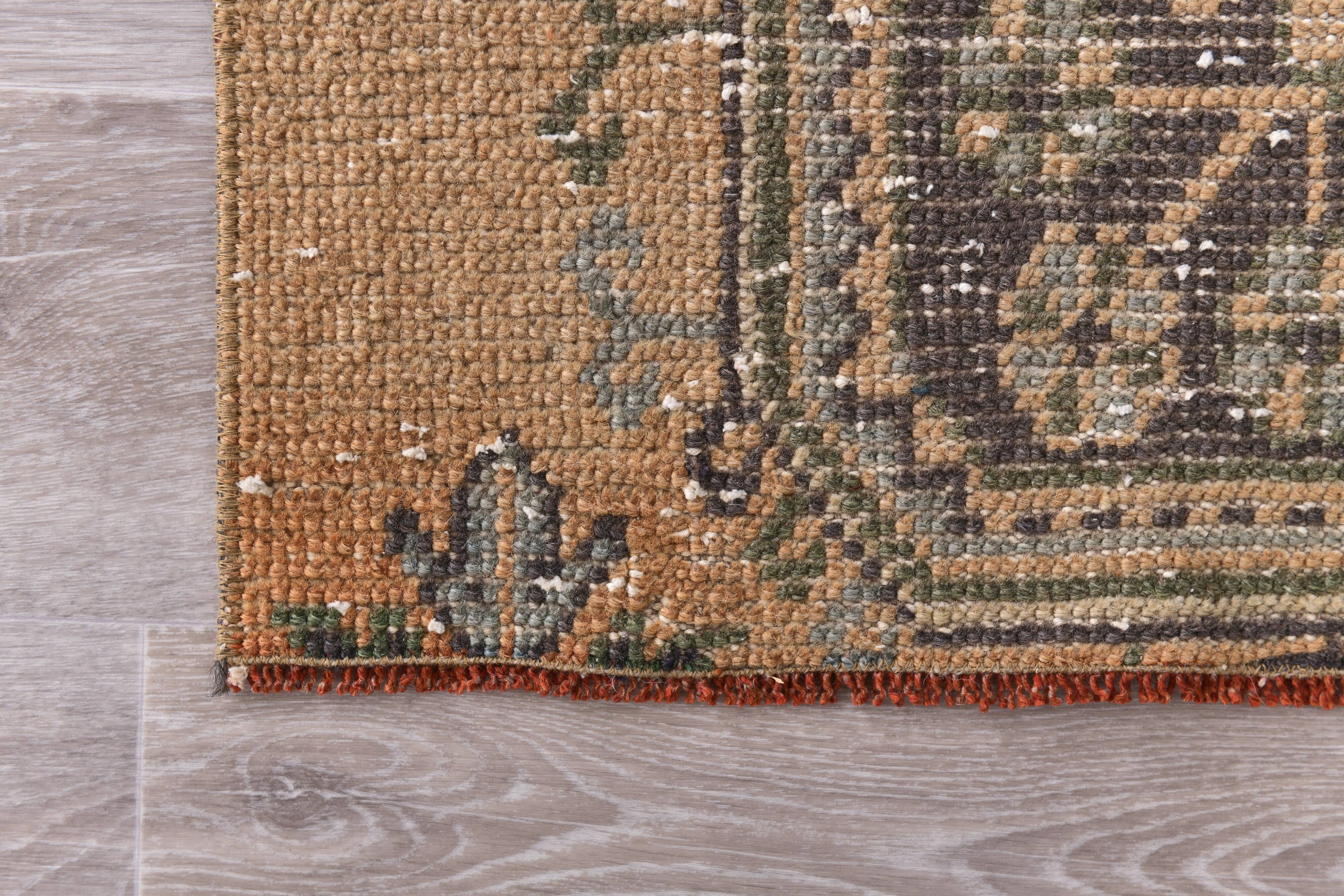 3x9 Mustard Light Blue Turkish Runner Rug 79x280Cm