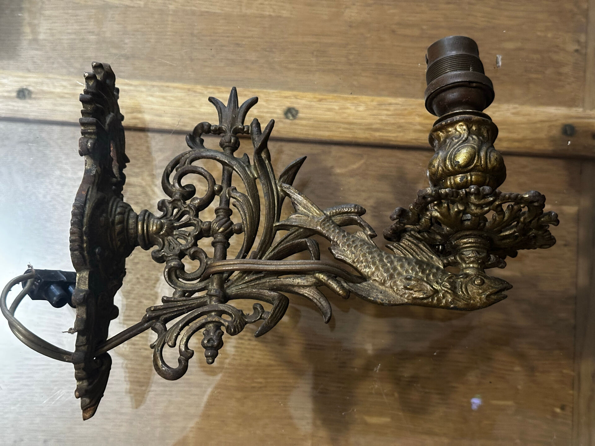 Pair of naturalistic wall sconces with fish circa 1900