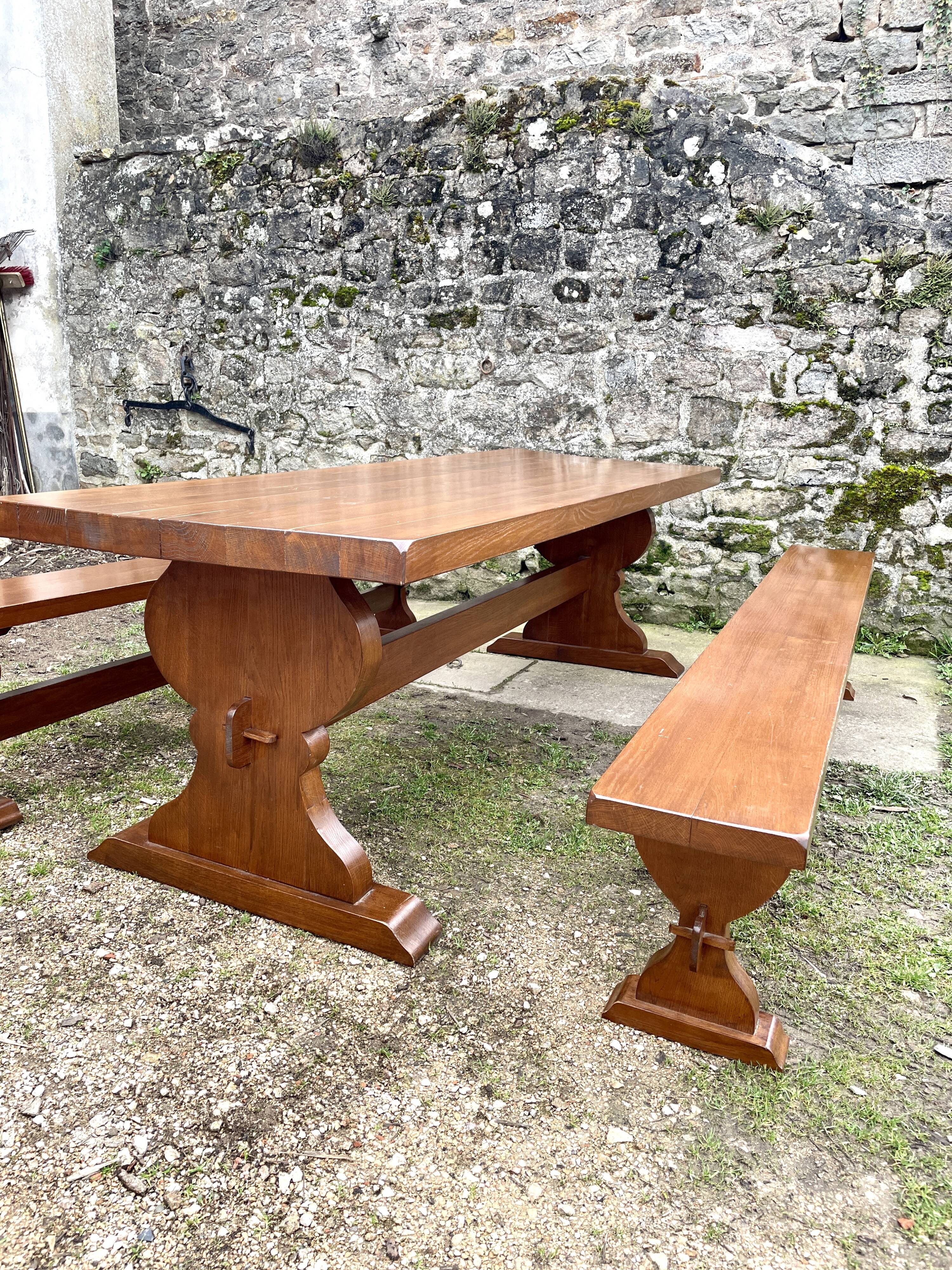 Monastery table and its two solid oak benches from 1950.