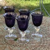 Set of 5 wine glasses in blown and bubbled glass, duo line, biot glassware style, unsigned,