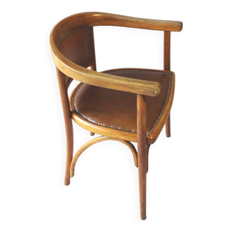 Fauteuil bois-courbé art-déco fischel n° e/60 de 1930 assise cuir