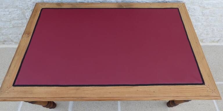 Antique desk with 2 drawers and burgundy faux leather top - Very good condition -