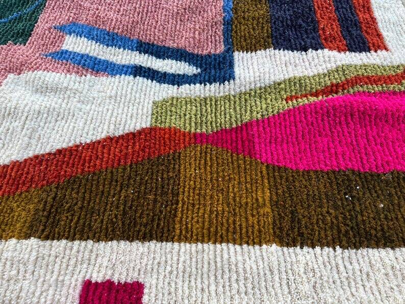 Authentic handmade rug with colourful patterns, size 150/250 cm.