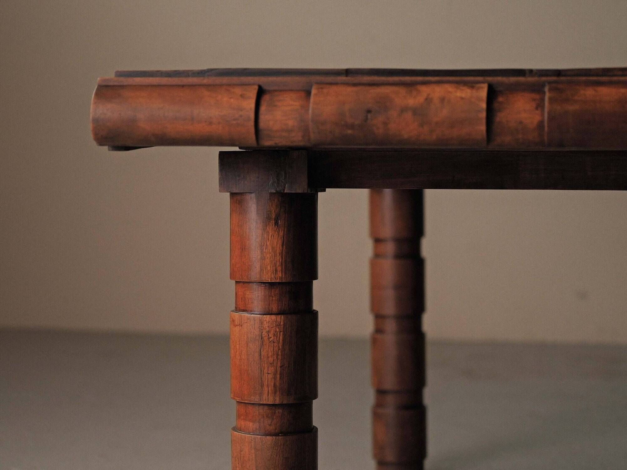 Modernist table in oak and walnut, France, Art Deco, circa 1940.