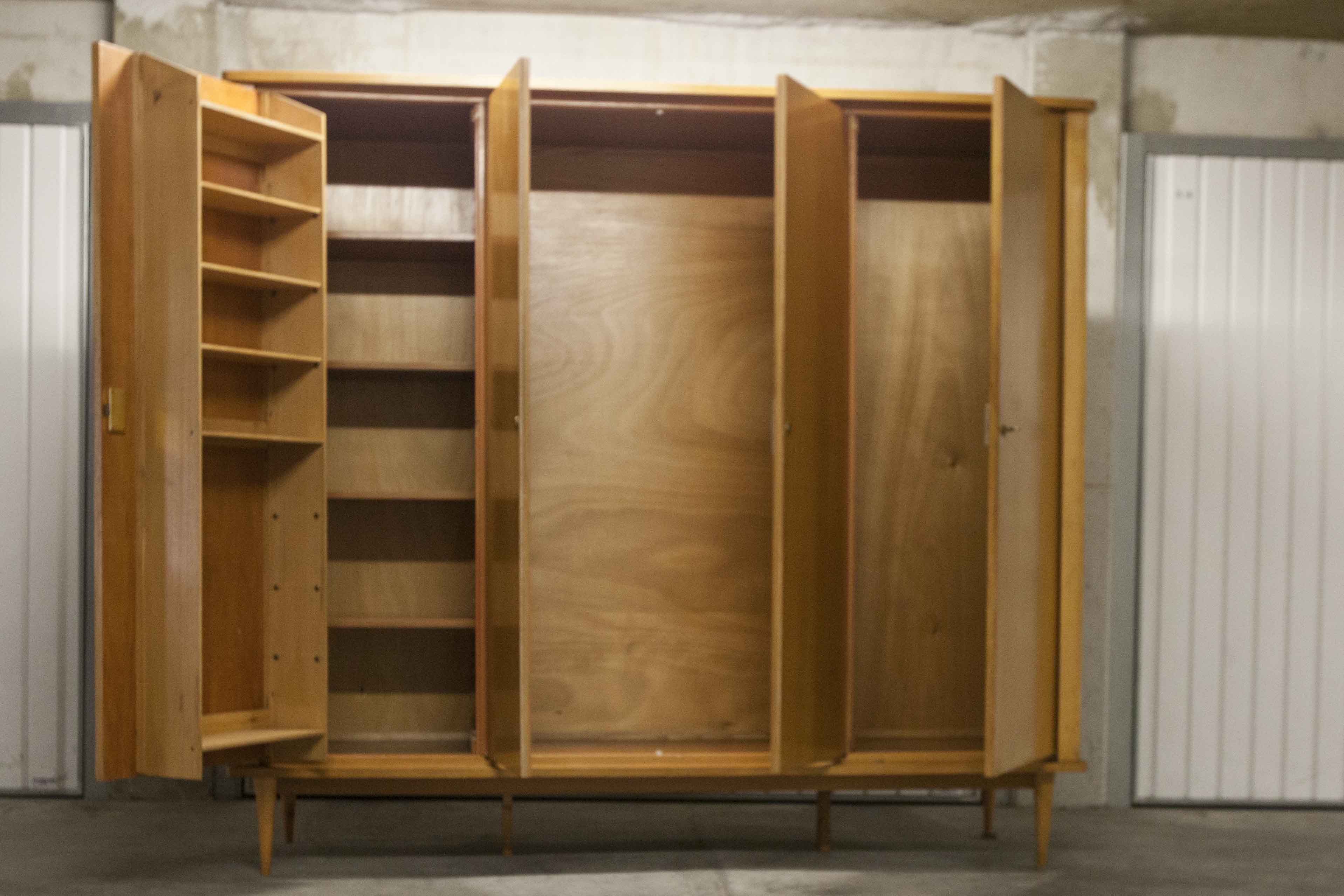 Scandinavian wardrobe 1960 honey color 4 doors L 205 cm