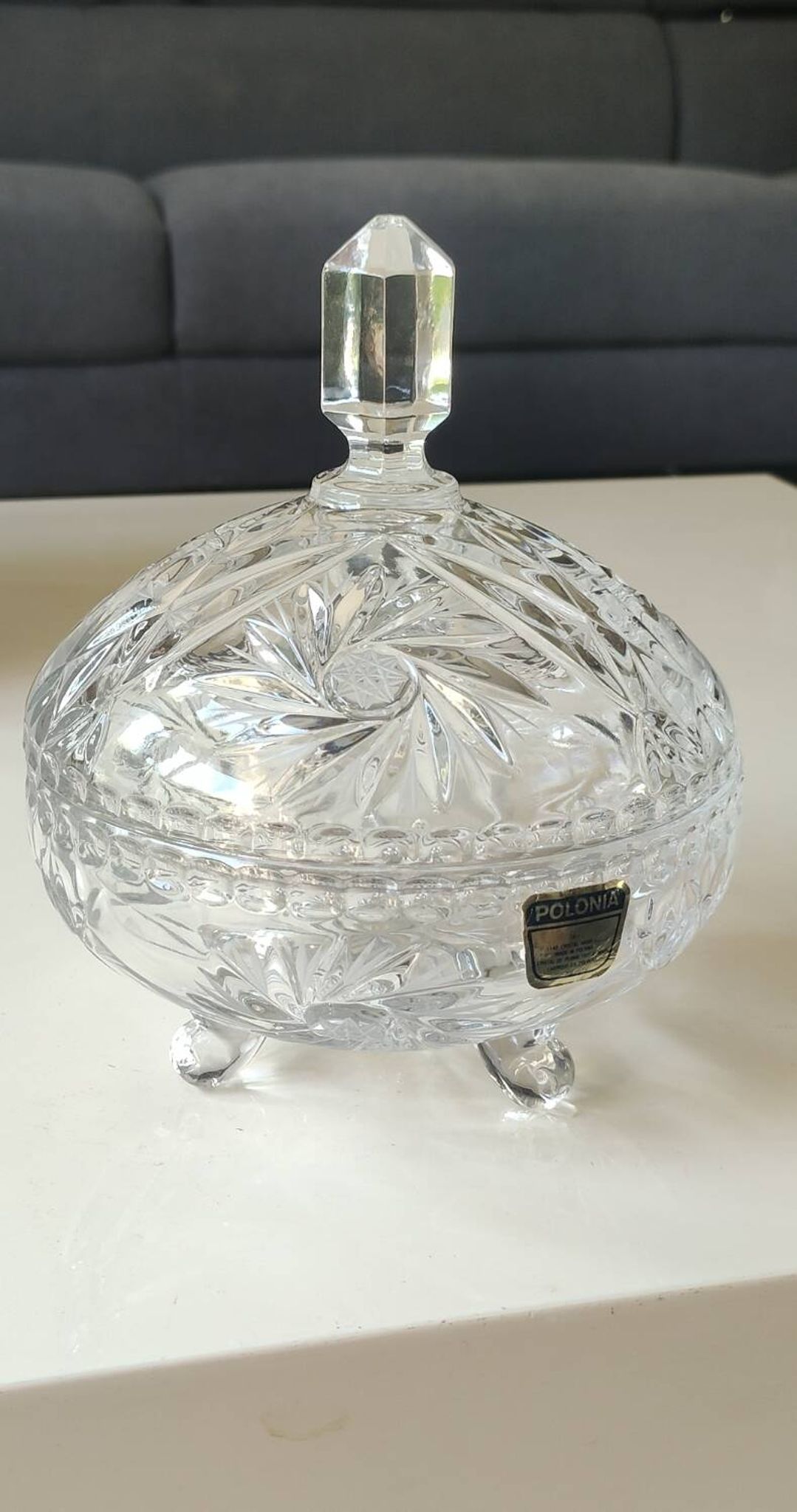 Bohemian cut crystal candy dish. Sophisticated star motifs.