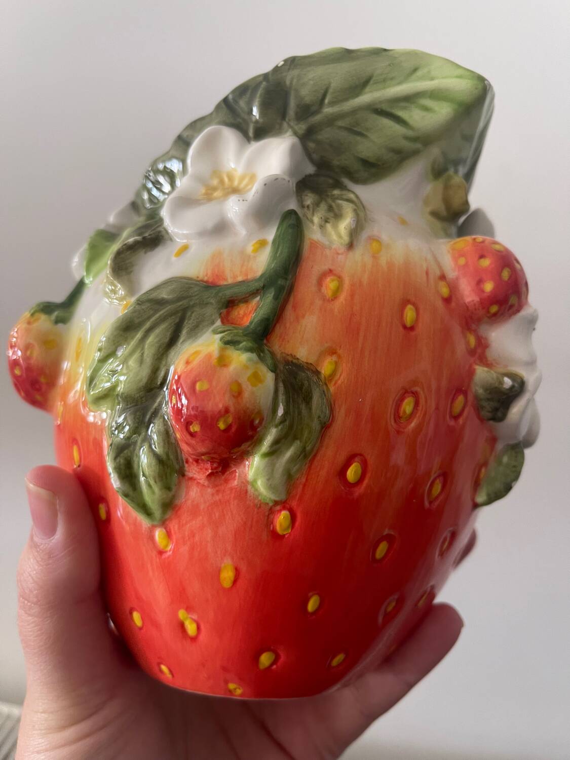 Strawberry shaped pitcher with vintage flowers ceramic pitcher in shape