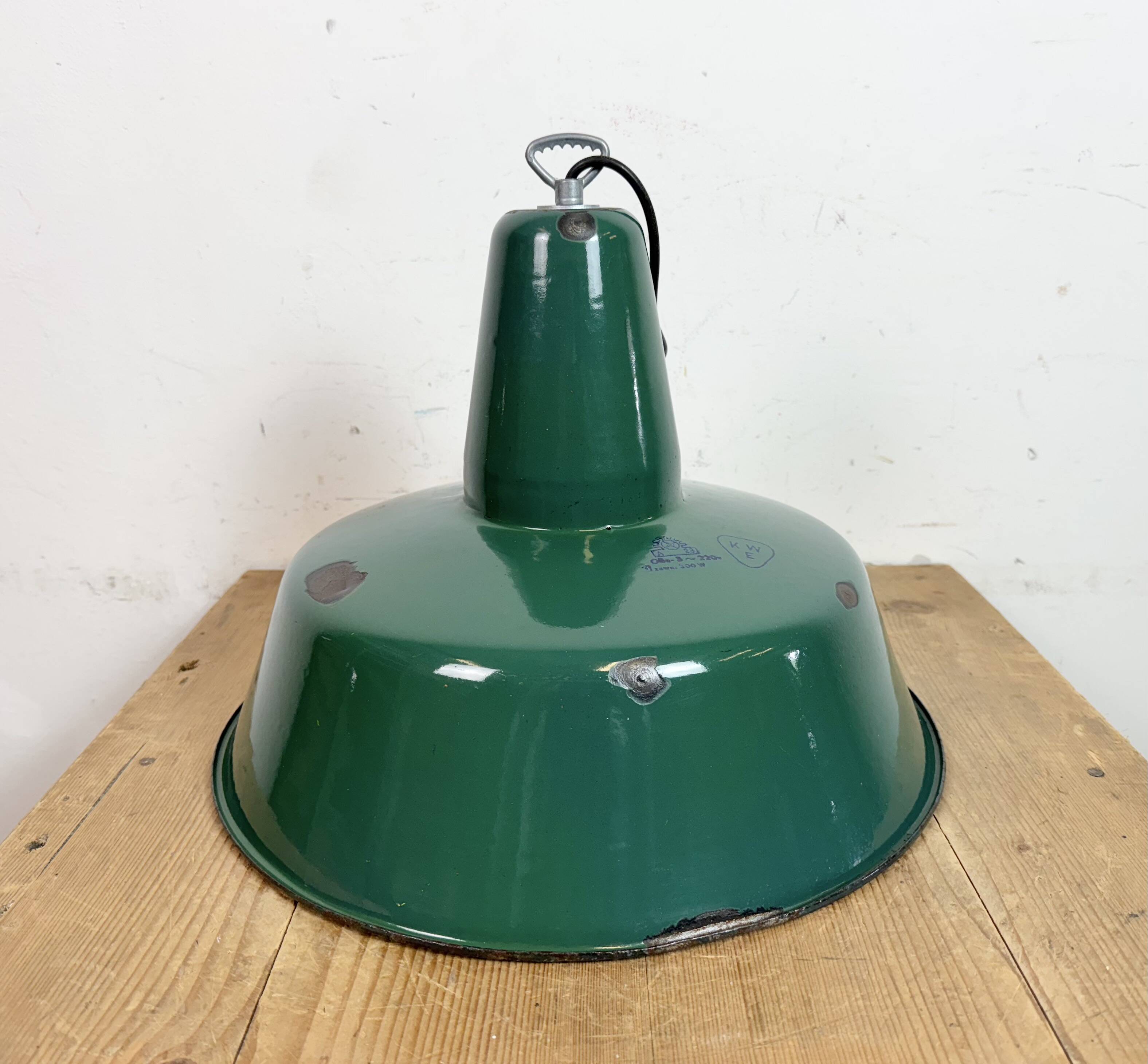 Large Industrial Green Enamel Factory Pendant Lamp, 1960s