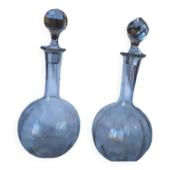 1 set of 2 antique crystal wine decanters
