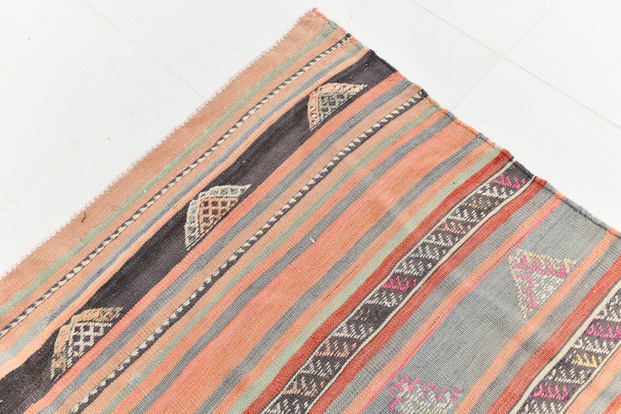 5x9 Rug For Living Room Salmon Green Kilim Rug, 145x288Cm