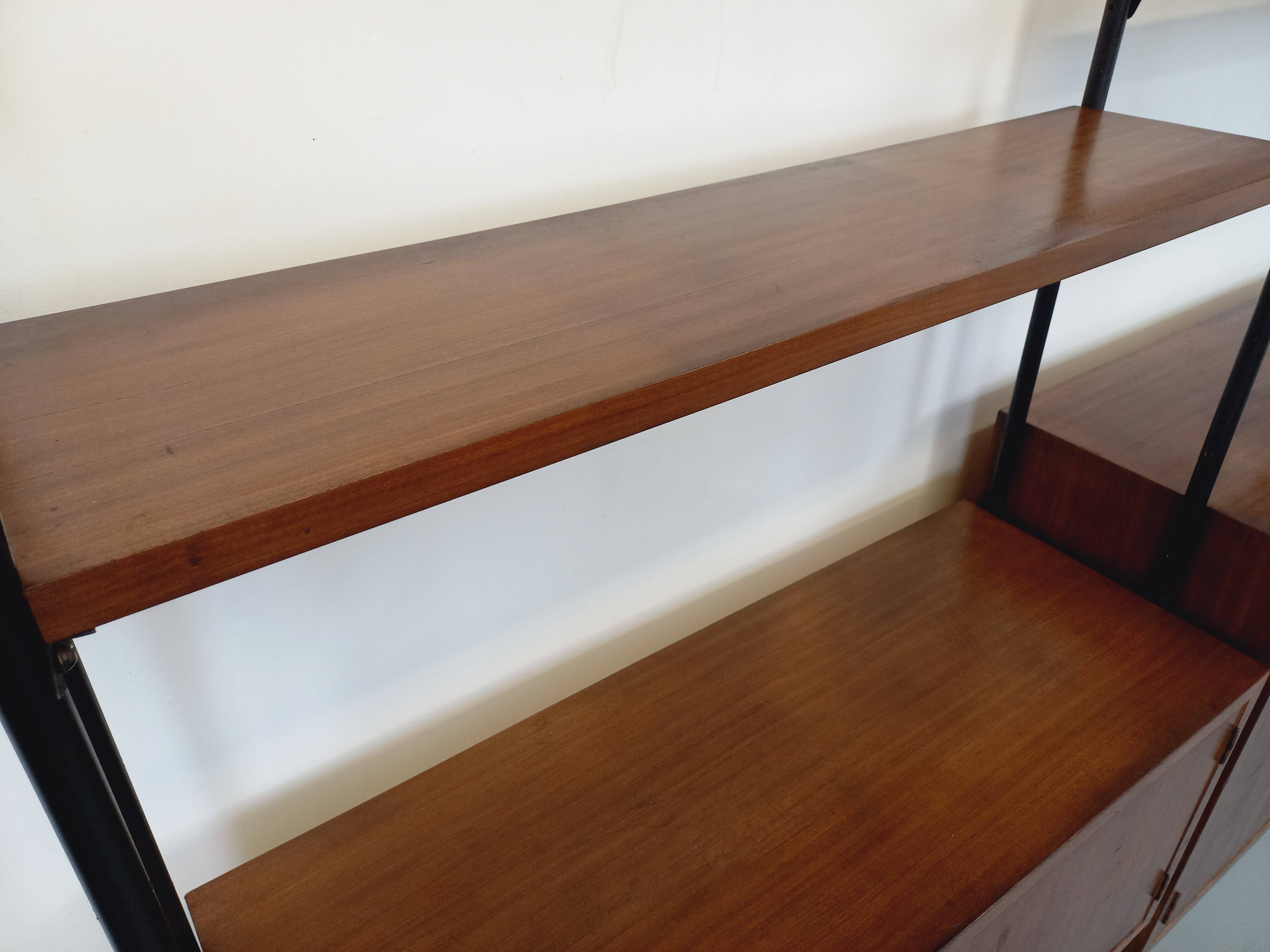 Vintage Italian double modular shelving unit in wood and metal