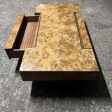 Elm burl coffee table with integrated drawers, Roche Bobois 1970
