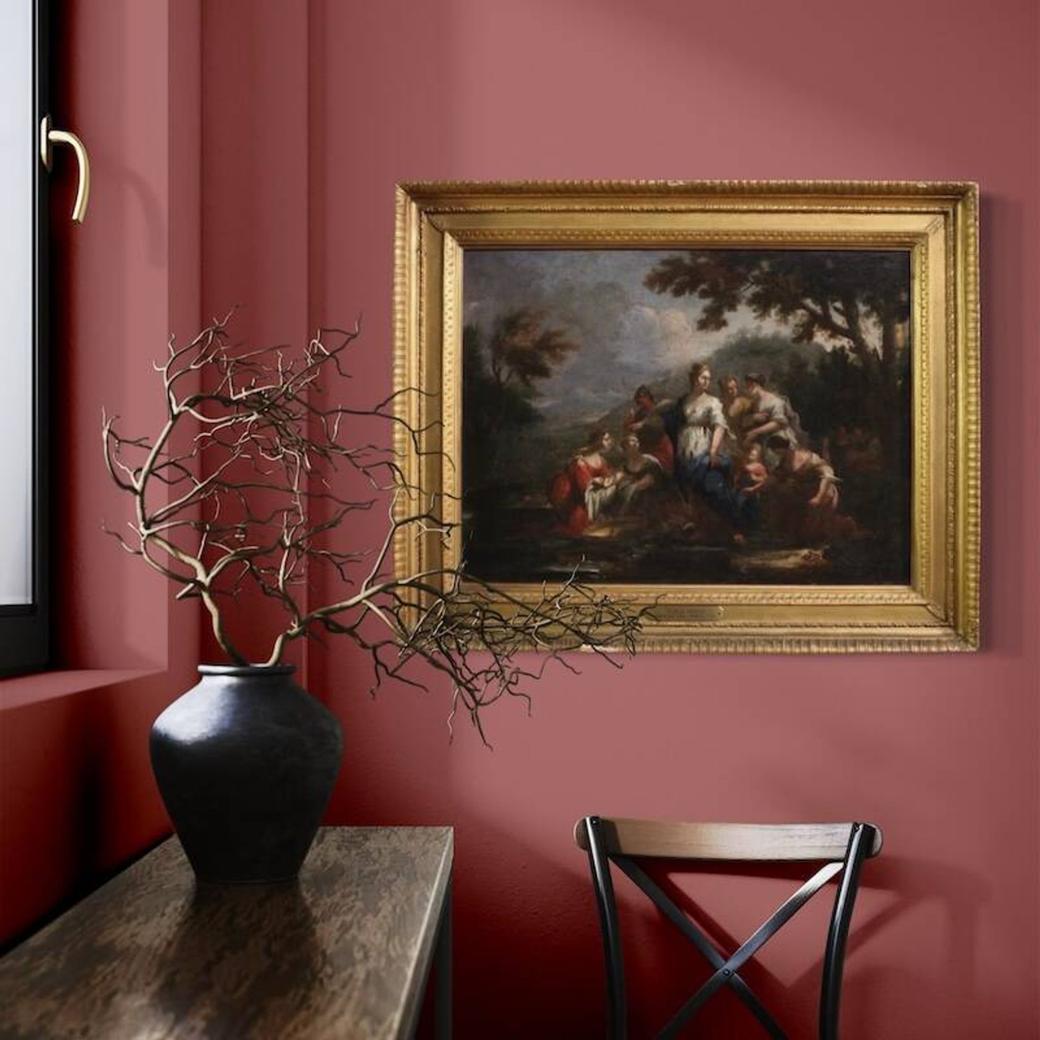 Antique Venetian painting from the 18th century, Moses saved from the water