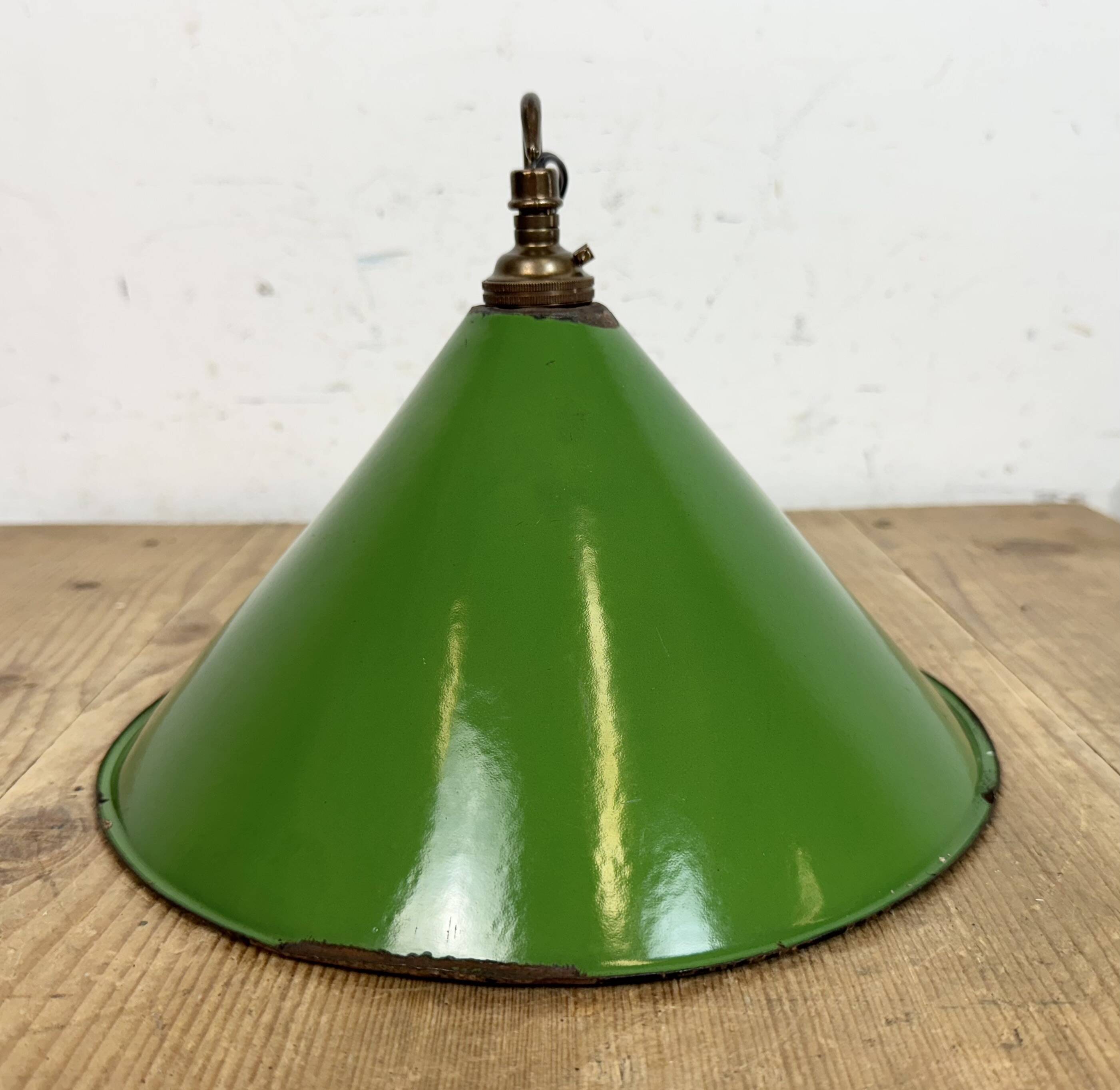 Industrial British Green Enamel Factory Pendant Lamp, 1950s