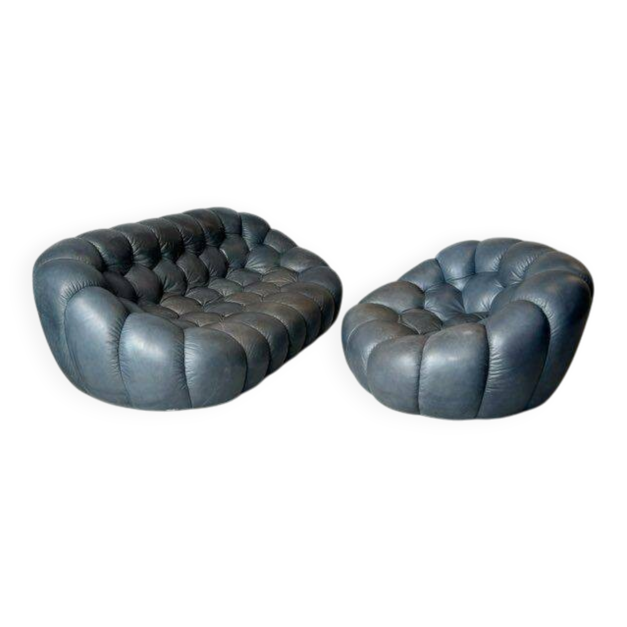 Bubble set by Roche Bobois in blue leather.