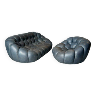 Bubble set by Roche Bobois in blue leather.