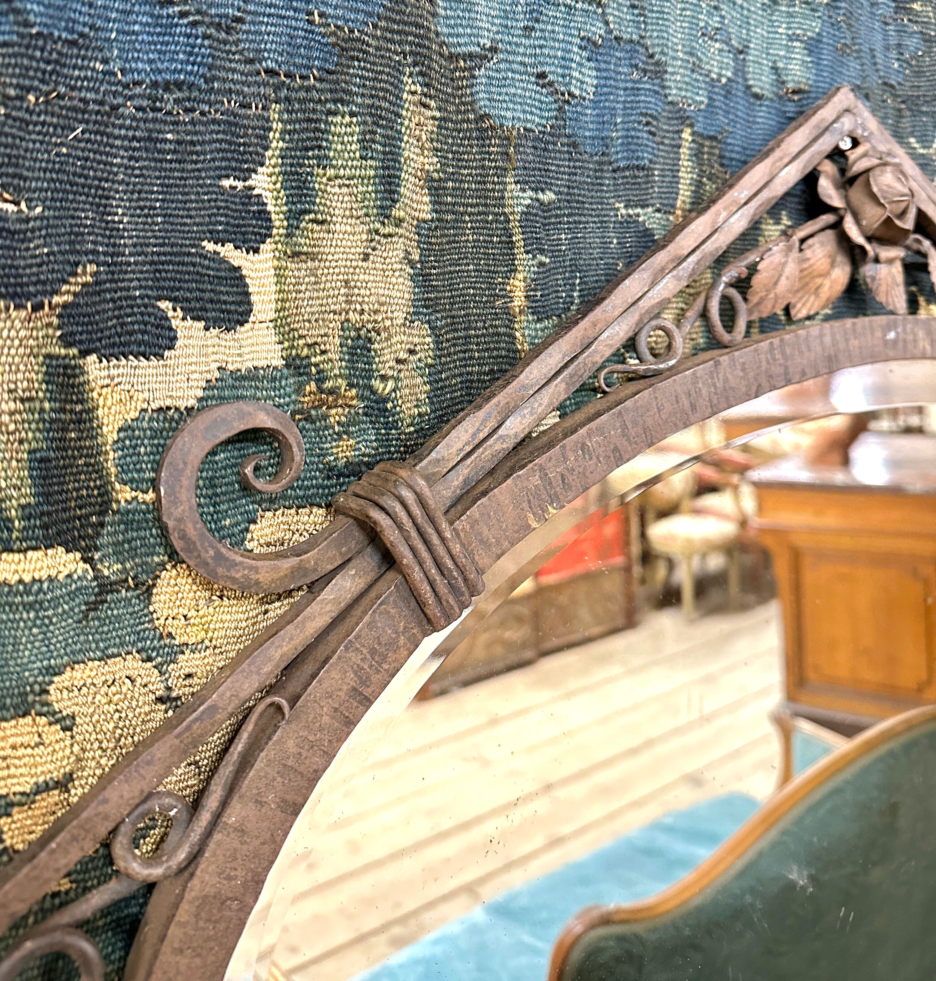 Diamond wall mirror of the art deco period in wrought iron, circa 1920