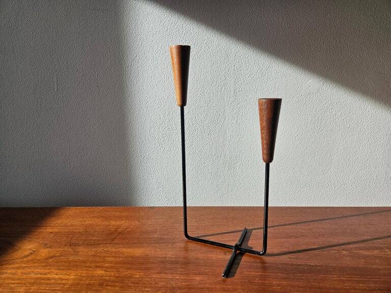 Rare teak and metal candle holder from the mid-century, Denmark, 1960s