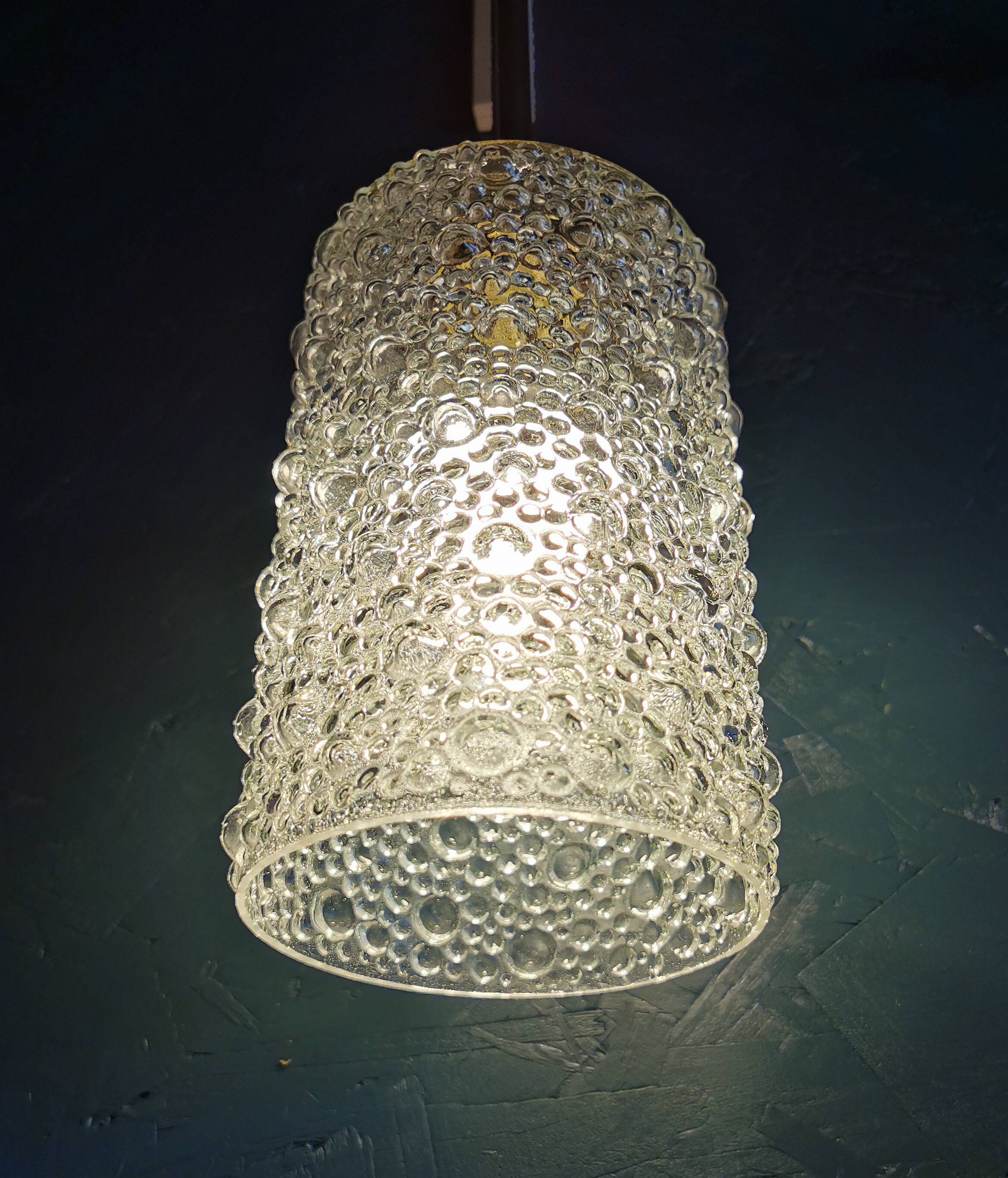 Vintage 60s brass pendant lamp with transparent glass bubbles