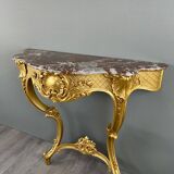 Console Murale De Style Louis XV En Bois Doré Et Marbre, XIXe Siècle