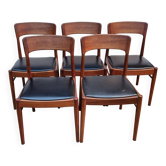 5 chaises vintage Henning Kjaernulf, modèle 26, teck, Danemark, années 1960