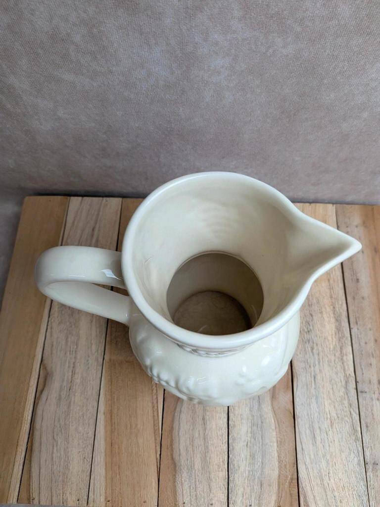 Vintage ivory earthenware jug – relief fruits