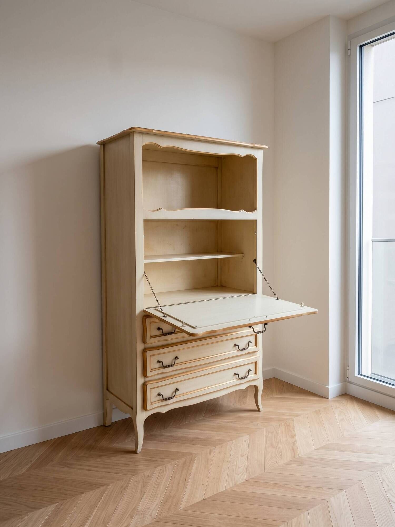 Classic style secretary in beige and wood