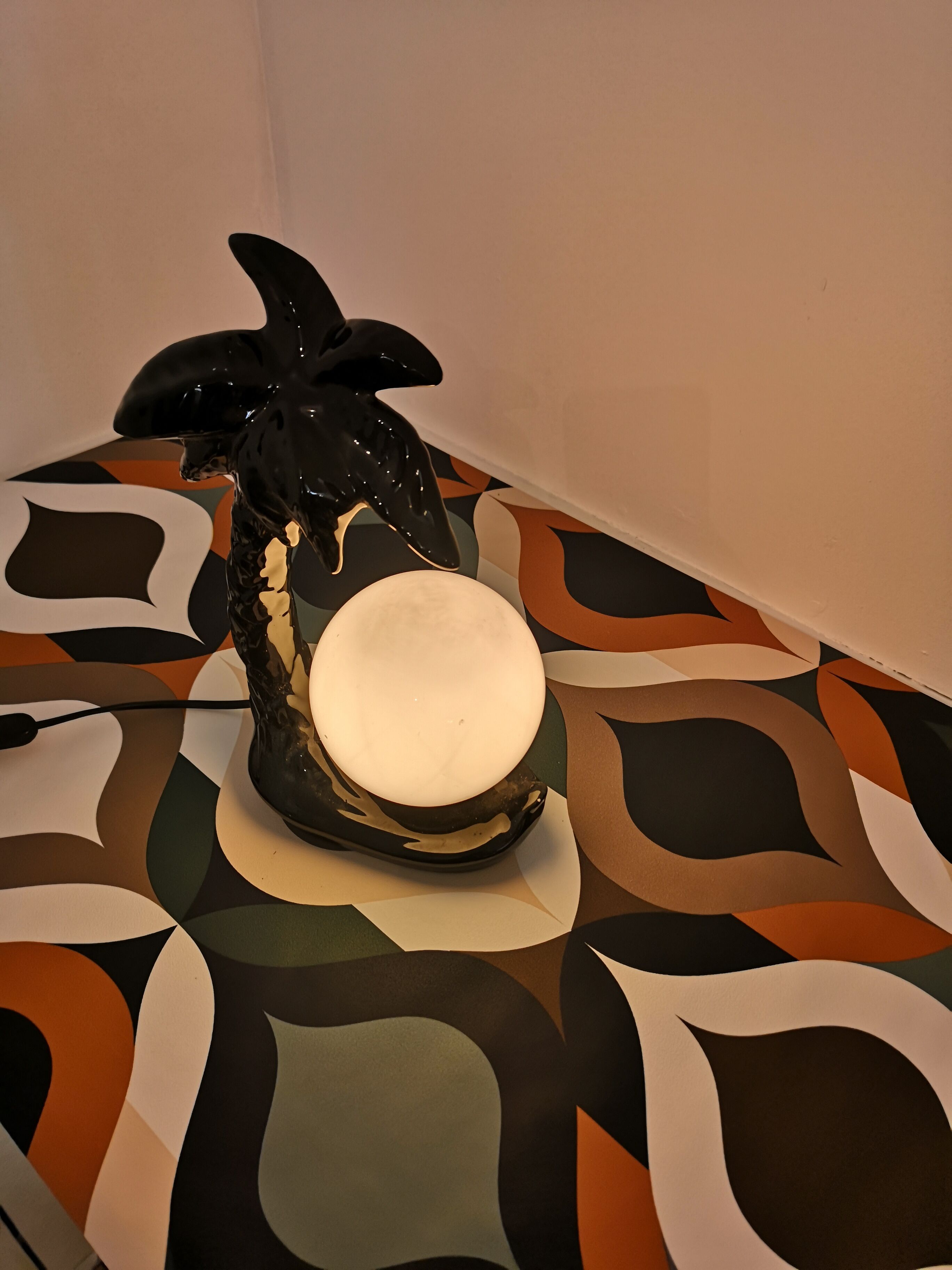 Lamp black palm in ceramic and opaline year 70