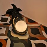 Lamp black palm in ceramic and opaline year 70