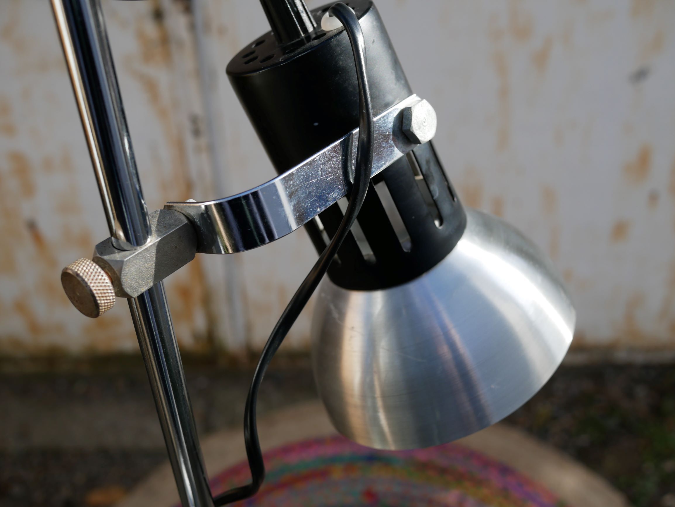 Floor lamp in metal chrome with 3 spotlights, 70s