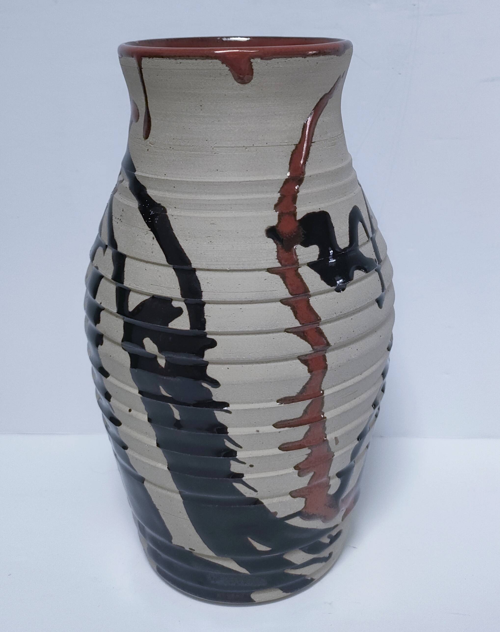 vase grès glaçure tenmoku signé cp