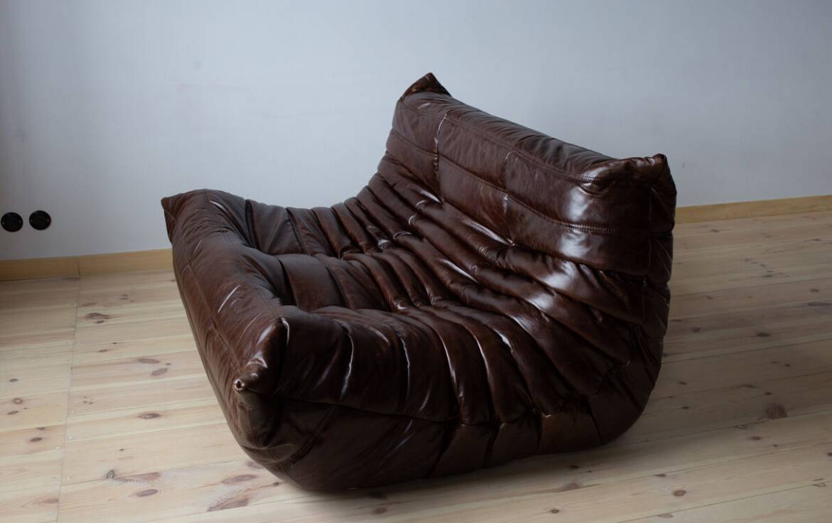 Togo 3-seater sofa in brown leather designed by Michel Ducaroy 1973