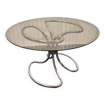 Chrome and smoked glass table.