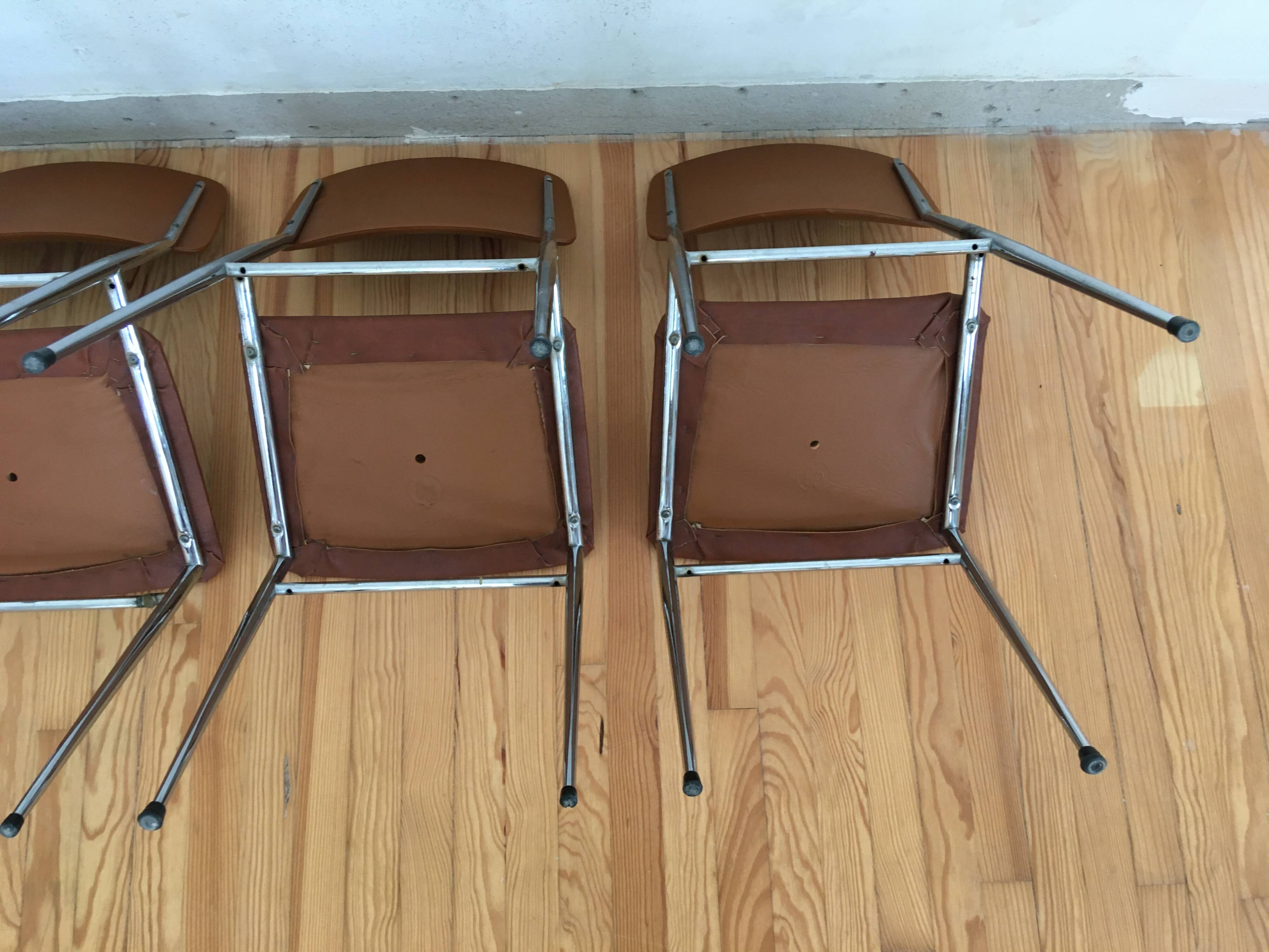 4 chaises skaï camel métal chromé années 70