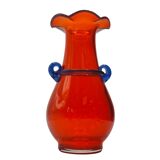 Vintage Murano Hand-Blown Glass Vase – Red with Blue Handles